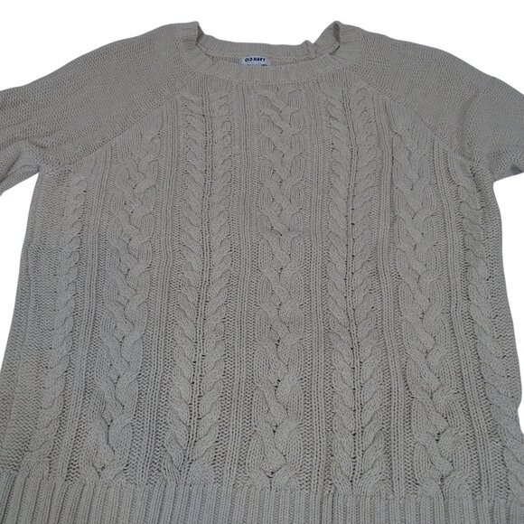 Old Navy Cozy Crewneck Cable Knit Sweater Women Size XL Soy Latte Beige Long Slv - Picture 2 of 8